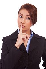 Image showing business woman making quiet gesture