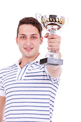 Image showing young man winning the first place trophy