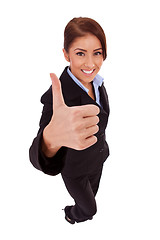 Image showing business woman isolated giving thumbs up sign