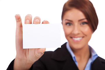 Image showing business woman presenting her visiting card 