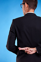 Image showing business man with fingers crossed behind back