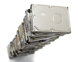 Image showing high stack of used hard drives