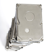 Image showing high stack of used hard drives