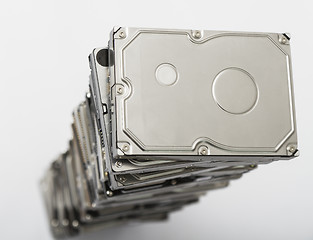 Image showing high stack of used hard drives
