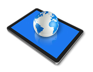 Image showing digital tablet pc and world globe