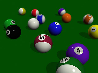 Image showing pool balls on a green billiard table