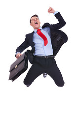 Image showing super excited business man with briefcase