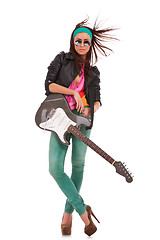 Image showing relaxed rock and roll babe with windy hair