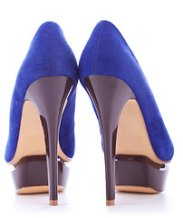 Image showing  blue fashion high heeled woman shoes