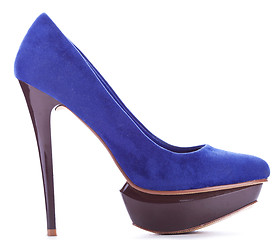 Image showing blue high heeled woman shoe 