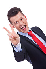 Image showing victory gesturing business man