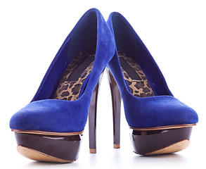 Image showing blue high heeled fashion women shoes