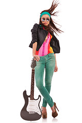 Image showing hot rock and roll woman with electric guitar