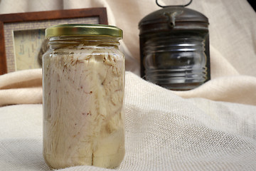 Image showing bonito cantabrian preserved in glass jar