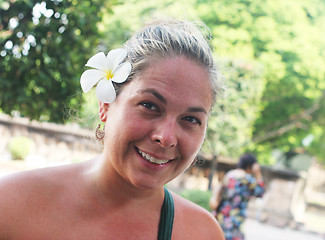 Image showing Happy woman on a tropical holiday