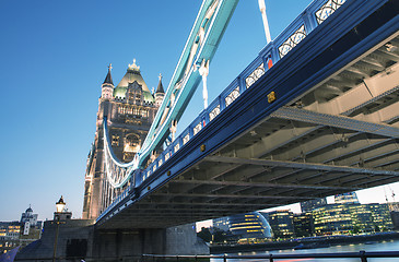 Image showing Scenic night view of Tower Bridge in all its magnificence - Lond