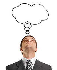 Image showing Businessman Looking Upwards With Speech Bubble