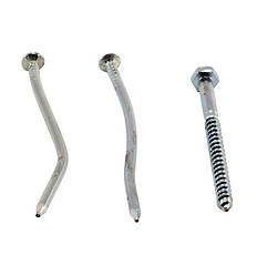 Image showing nails hammered bend screw bolt on white 