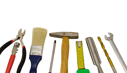 Image showing carpentry work tools on white 