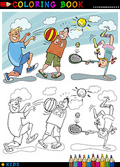Image showing children playing ball cartoon for coloring