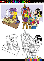 Image showing poet and painter cartoon for coloring