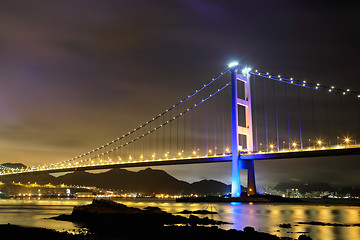 Image showing night scene of Tsing Ma bridge