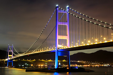 Image showing night scene of Tsing Ma bridge