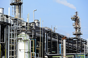 Image showing Industrial landscape with factory chimney