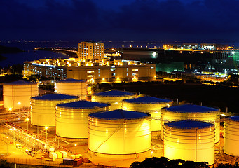 Image showing Oil tanks at night