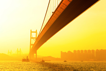 Image showing tsing ma bridge at sunset