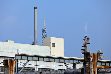 Image showing Industrial landscape with factory chimney