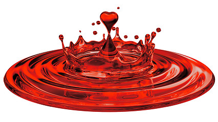 Image showing falling heart shaped water drop into the water