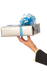 Image showing grey box with blue bow as a gift