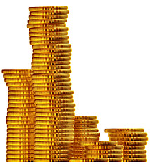 Image showing Stacks of gold dollar coins