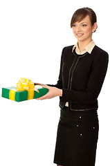 Image showing green box with yellow bow as a gift