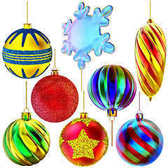 Image showing set of Christmas-tree balls and snowflake