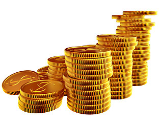 Image showing Stacks of gold dollar coins