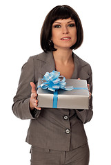 Image showing grey box with blue bow as a gift