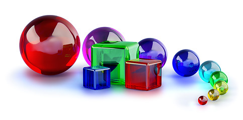 Image showing glass cubes and colorful marble balls