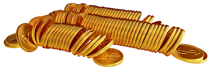 Image showing Stacks of gold dollar coins