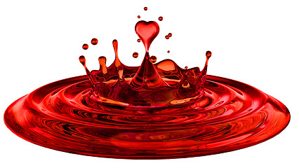 Image showing falling heart shaped water drop into the water