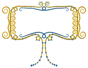 Image showing twisted metal frame with blue stars