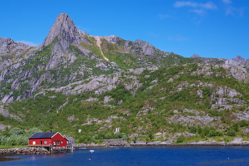 Image showing Fishing hut in fjord