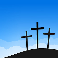 Image showing Three Crosses on Blue Sky
