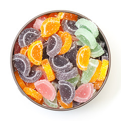 Image showing Colorful Jelly Candies in tin can