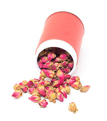 Image showing Dried Rosebuds in red can