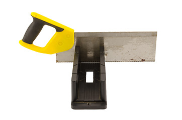 Image showing saw angle cut miter box tool on white 