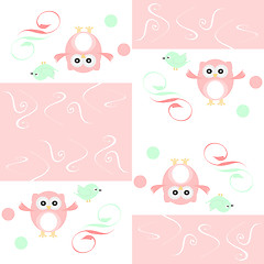 Image showing Seamless colourfull owl and birds pattern for kids in vector