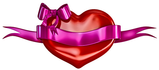 Image showing 3D heart with bow and lillac ribbon
