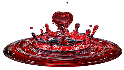 Image showing falling heart shaped water drop into the water